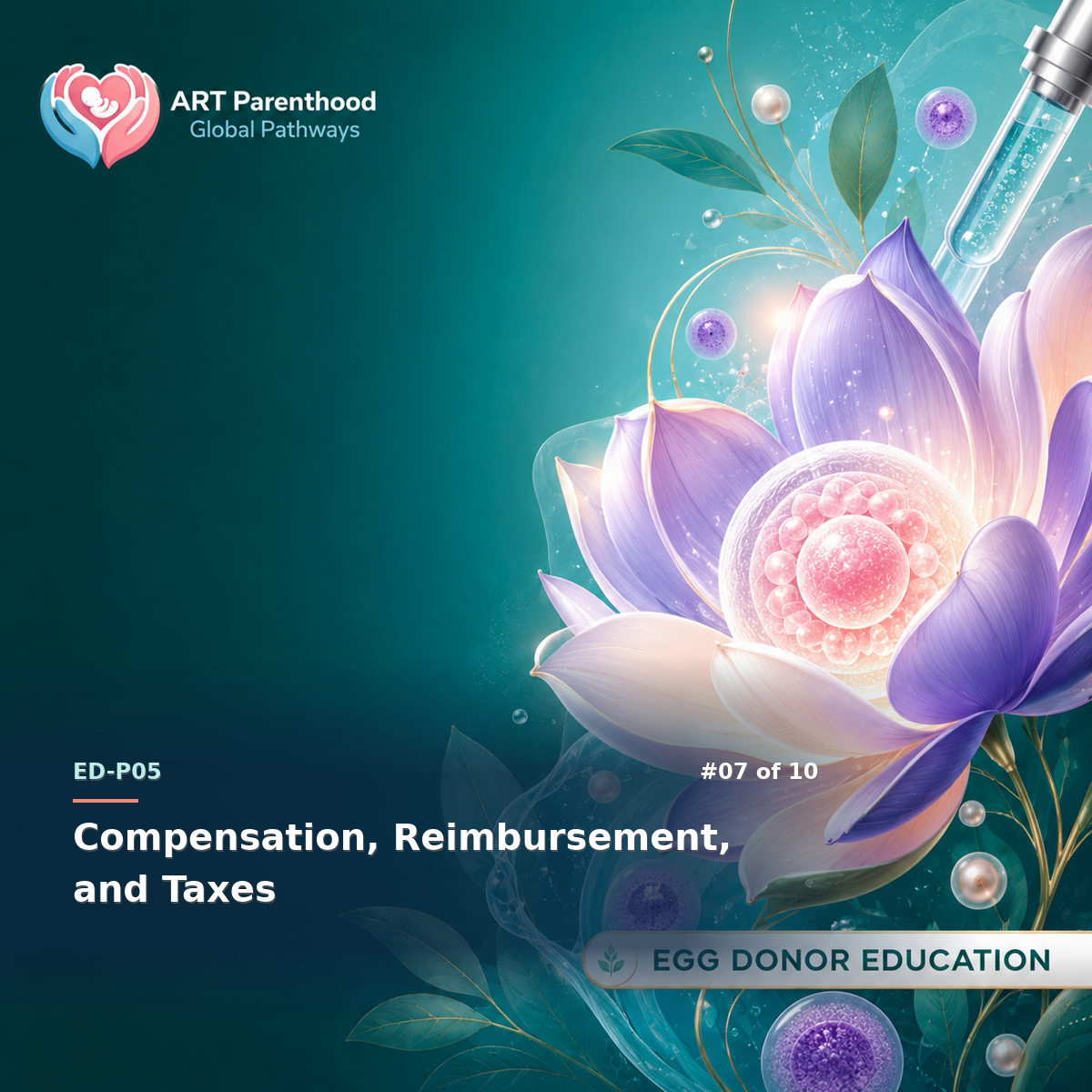 Egg Donors education card for ED-LP05-07: Compensation, Reimbursement, and Taxes.