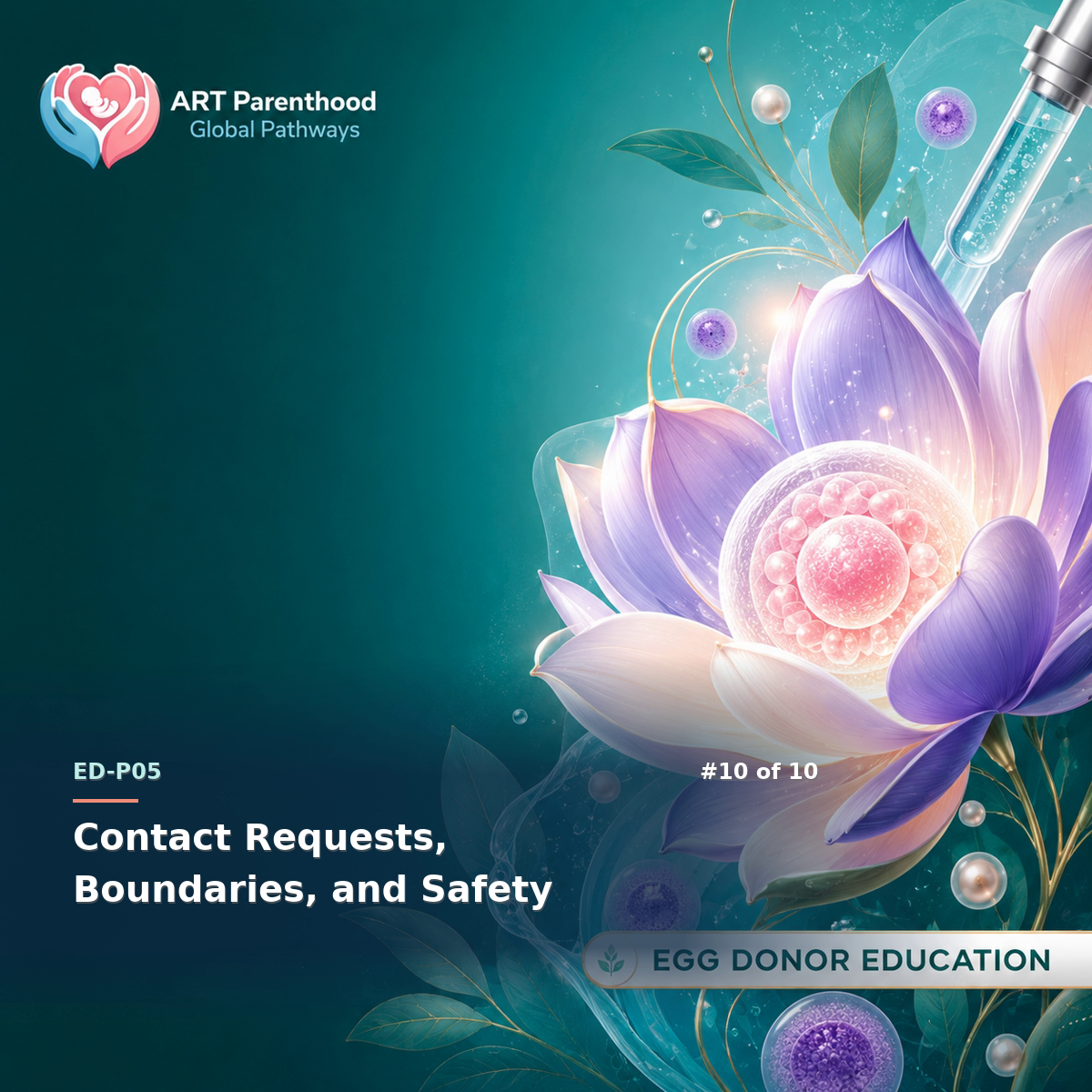 Egg Donors education card for ED-LP05-10: Contact Requests, Boundaries, and Safety.