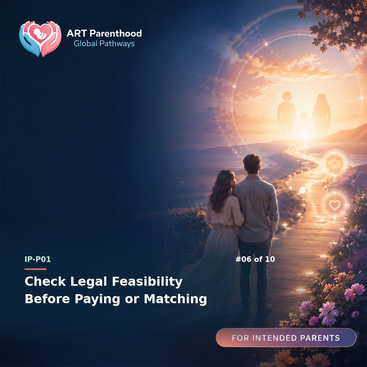 Intended Parents education card for IP-LP01-06: Check Legal Feasibility Before Paying or Matching.